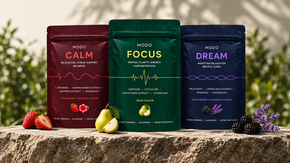MODO Calm, Focus and Dream pouches together